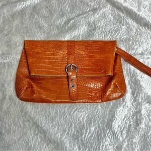 Cecconi Crocodile-Embossed Leather Clutch- Made in Italy